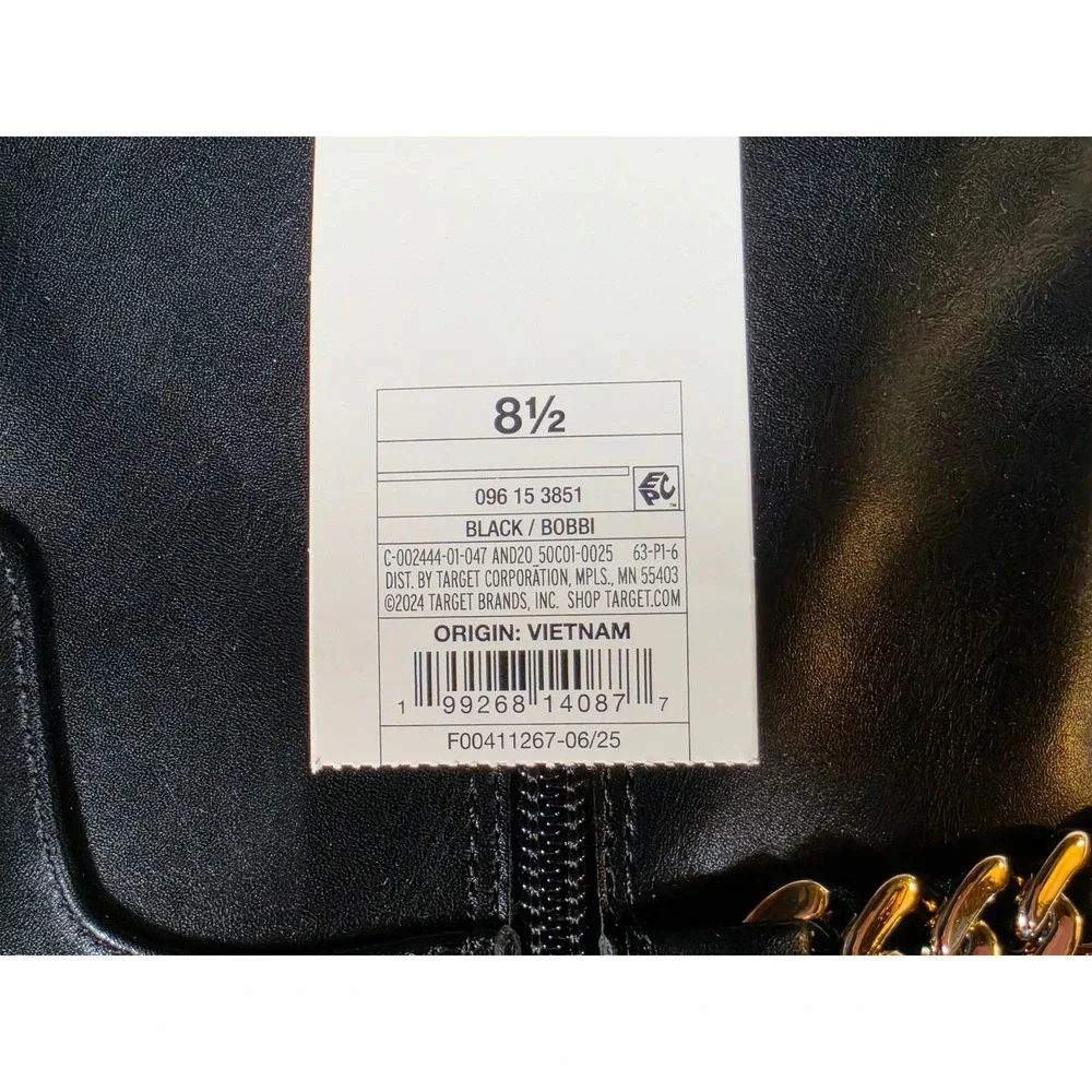 A New Day Bobbi Black Tall Boots Gold Chain Detail Womens 8.5 NEW